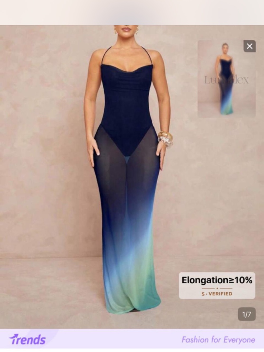 SHEIN Blue to Green Ombre Sheer-Panel Maxi Dress